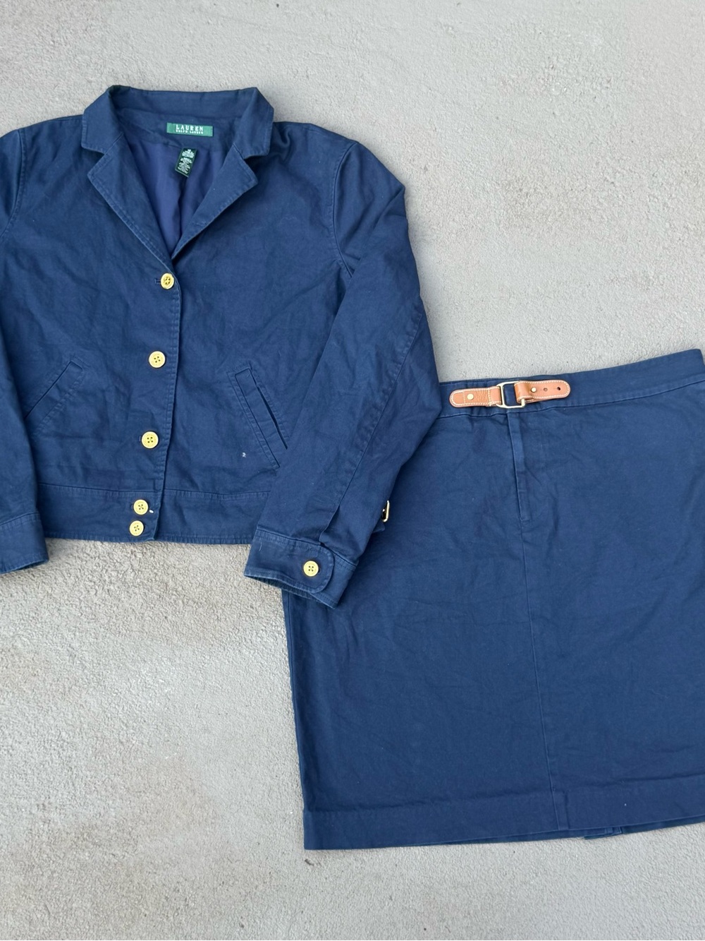 Ralph Lauren Navy Cotton Shirt Jacket with Matching Skirt Size 16